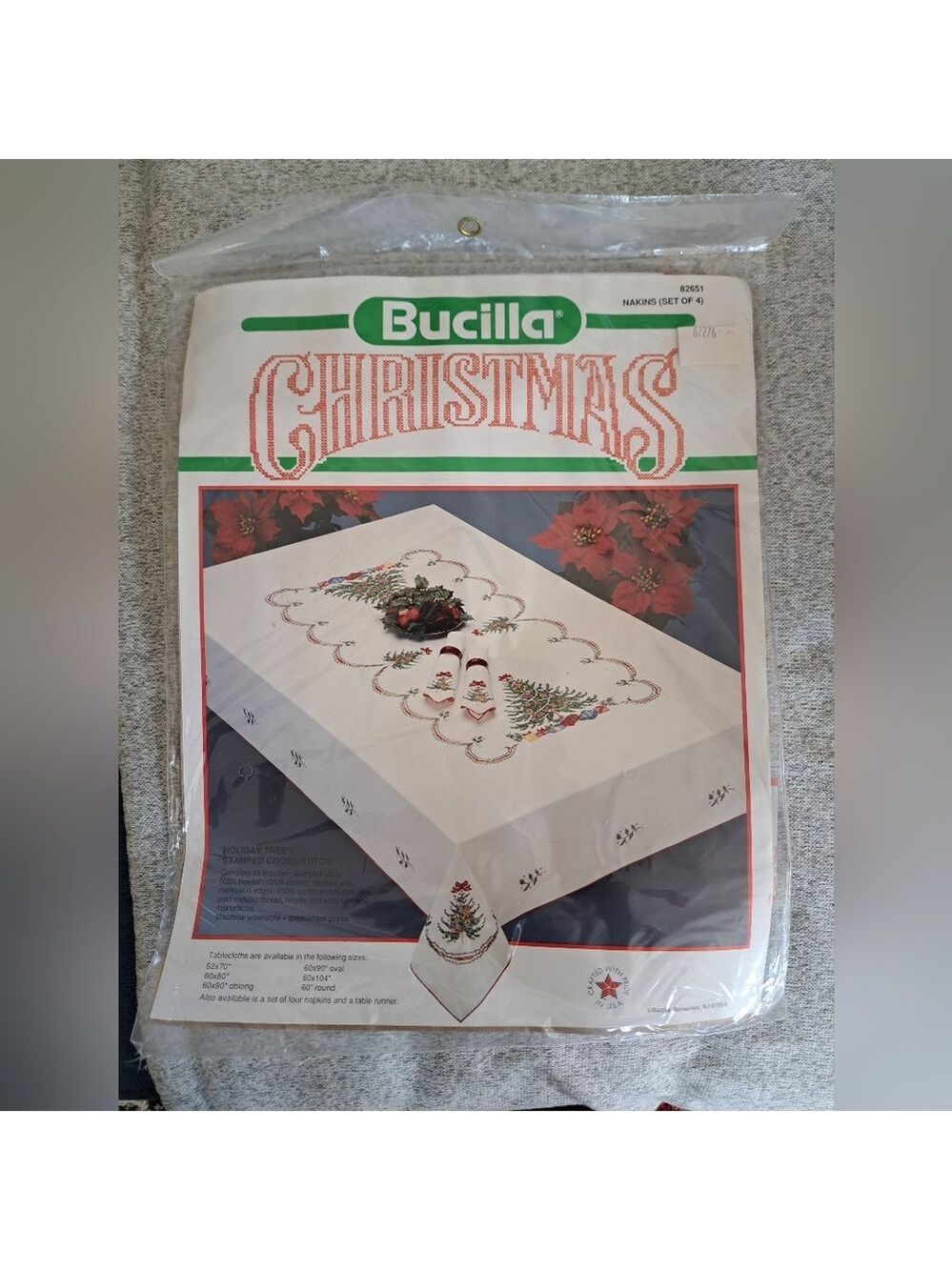 VTG BUCILLA Christmas Holiday Tree Stamped Crosstitch Napkins 82651 Sealed Pkg